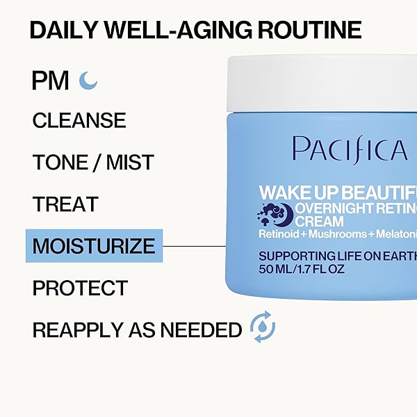 PACIFICA WAKE UP BEAUTIFUL RETINOID NIGHT CREAM – OVERNIGHT ANTI-AGING MOISTURIZER WITH HYALURONIC ACID & MELATONIN, REDUCES WRINKLES & FINE LINES, HYDRATING AND GENTLE FOR DRY OR MATURE SKIN, VEGAN