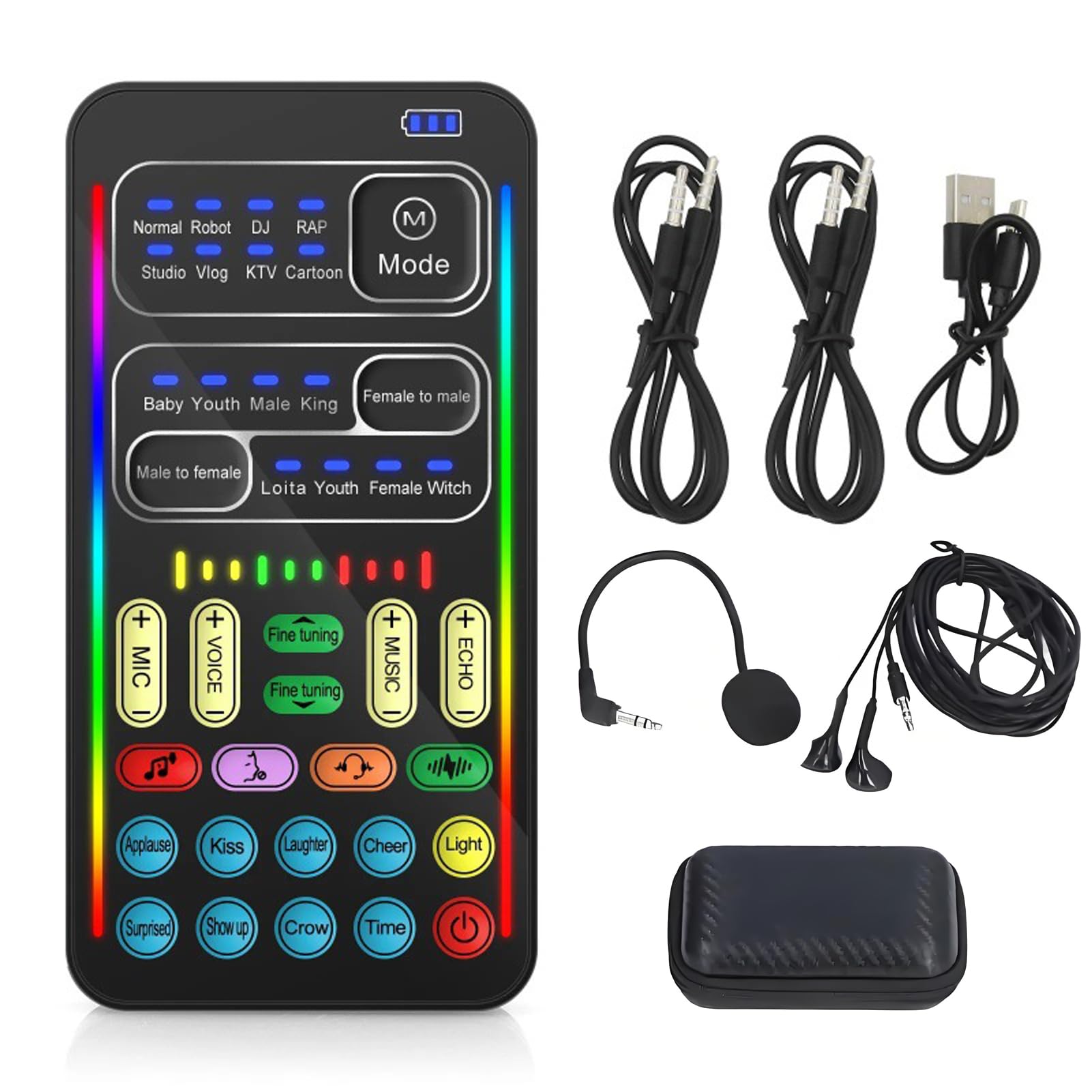 Voice Changer Set, Disguising Your Voice Voice Changer, 8 Different Sounds Recording Mini Sound Card for Game Recording (English Version)
