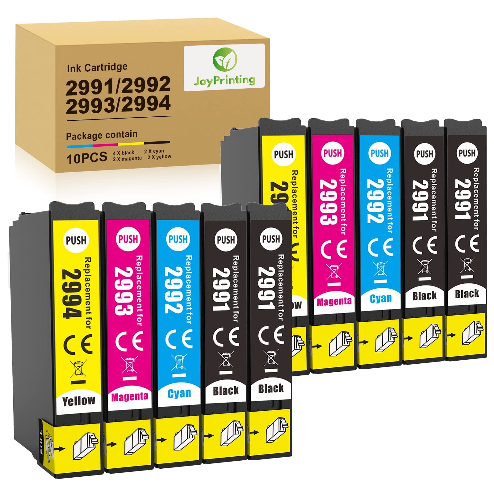 JoyPrinting 29XL Ink Cartridge Replacement for Epson 29XL for Epson Expression Home XP452 XP352 XP245 XP442 XP345 XP-255 XP-455 XP-245 XP-342 XP 352 XP 342 (4Black 2Cyan 2Magenta 2Yellow,10-Pack)