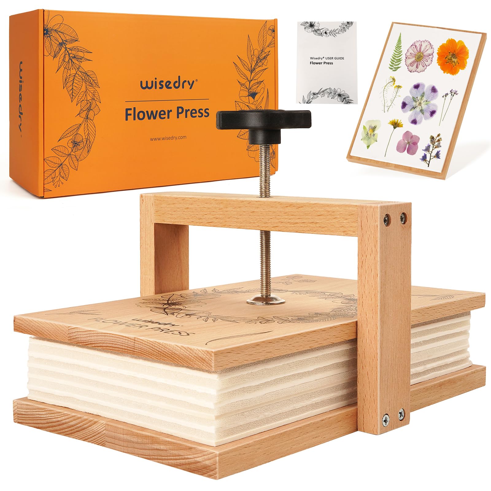 wisedry Flower Press Set, Easy One Step Pressing, Even Pressure, 6 Layers, 10 x 6 Inch, Flower Press Set for Kids and Adults, Great Gift for Anyone Who Wants Flowers and