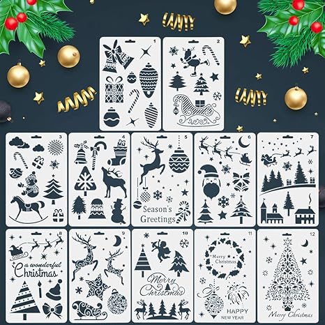 Amazon Coolbotang クリスマス ステンシルシート 12枚入 クリスマス 描画テンプレート ステンシル テンプレート 図面テンプレート Diy プラスチッククラフト 絵の具セット 塗り絵 知育玩具 子供 男の子 女の子 小学生 ドローイングス 描画ルーラー お絵かき 描画ツール