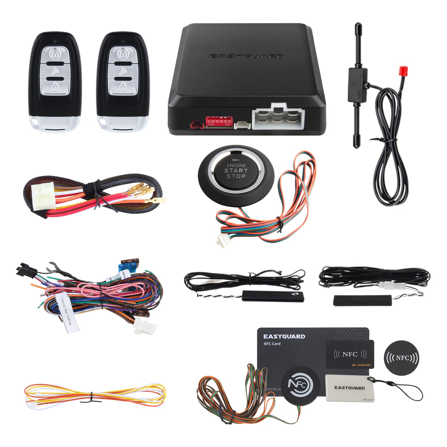 EASYGUARD EC002 RFID PKE Car Alarm System Passive Keyless Entry remote Engine Start Push Button Start Touch Password Keypad