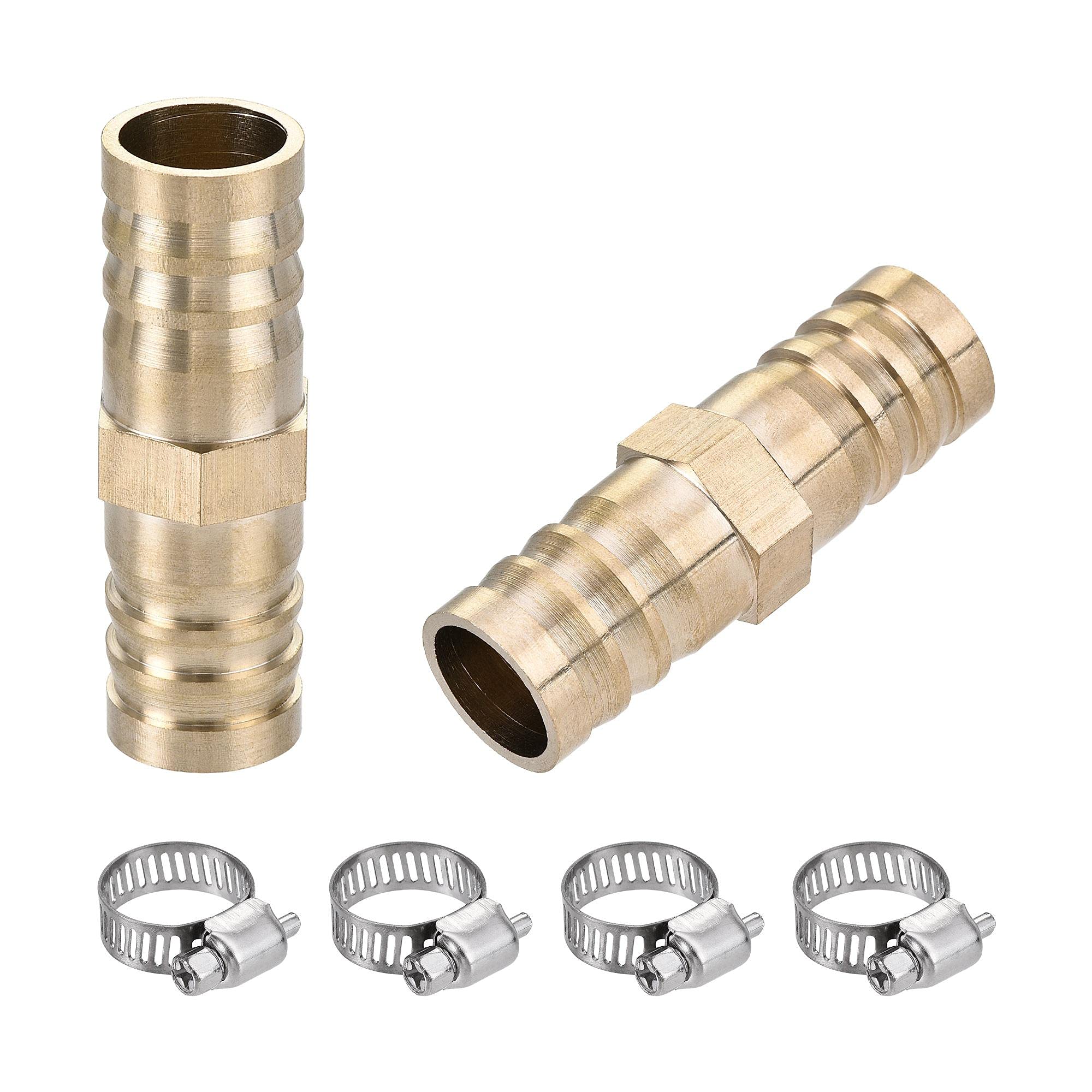sourcing map Barb Hose Fitting, 16x51.5mm Straight Coupler Quick Connector Adapter with 13-19mm Adjustable Stainless Steel Hose Clamps, for Water Fuel Air Oil Gas 2 Set