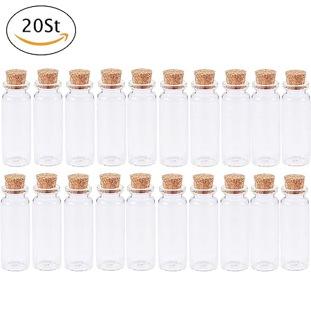 YVSoo 20Stück Mini Gläschen Fläschchen 40ml Glasflaschen mit Korken für um Kleine Proben, Glitzer, Sand, Salz, oder ähnliches
