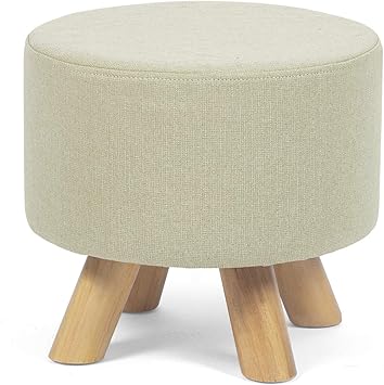 Amazon Com Homebeez Round Ottoman Foot Rest Stool Small Fabric Footstool With Non Skid Wood Legs Beige Furniture Decor