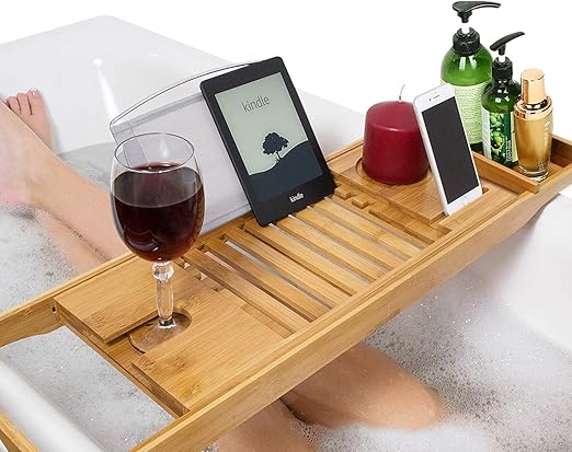 Unuber Bambus Badewannenablage Ausziehbar Mit Weinglas Halterung Und Ipad Buch Ablage 70 104 X 6 4 X 23 6 Cm B X H X T Amazon De Kuche Haushalt