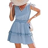 CUPSHE Women's Denim Dress Sleeveless Casual Mini Summer Jean Dresses V Neck Smocked Waist Flowy Sundress
