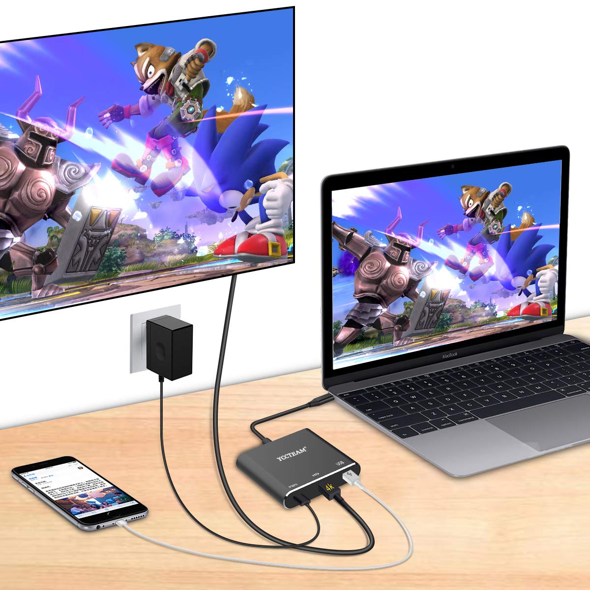 Y Team HDMI TV Adapter for Nintendo Switch, USB Type C to HDMI Adapter Multiport Hub, Portable 4K HDMI Switch Dock for Samsung S8/S9 MacBook Google Pixel Travel TV Docking Station