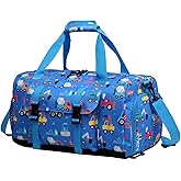 Kids Overnight Duffle Bags,Kasqo Boys Travel Bag Water Resistant Sports Gym Duffel Bag for Teens Girls Sleepover Bag Weekender Carry On Tote with Shoes Compartment Dry Wet Pocket,Blue Cars