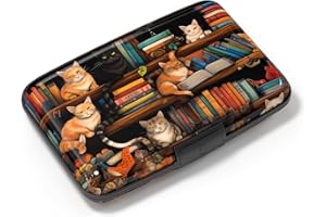 Atufsuat Card Holder Credit Cards Holder for Women RFID wallet women Business Card Holder Wallet Mini Aluminum Card Wallet RFID Blocking Slim Metal Hard Card for Women, Cat Illustration