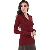 AmélieBoutik Women Shawl Collar V Neck Ribbed Knit Long Sleeve Tunic Sweater