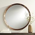 Uttermost Tortin Round Vanity Decorative Wall Mirror Rustic Vintage Multi-Tonal Hammered Jagged Metal Frame 34" Wide Decor fo