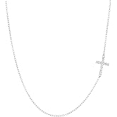 Lavari Jewelers 0.055 Carat Diamond Side Cross Pendant Necklace for Women in 925 Sterling Silver on 18 Inch Chain with Spring Ring