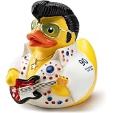 ChuangJie Elvis Duck Figurine, White Jumpsuit Design with Rhinestones, Decorative Collectible, 3.14 x 3.14 x 2.75 inches