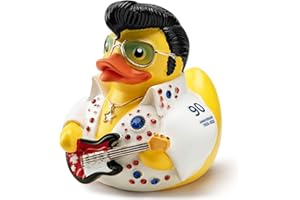 ChuangJie Elvis Duck Figurine, White Jumpsuit Design with Rhinestones, Decorative Collectible, 3.14 x 3.14 x 2.75 inches