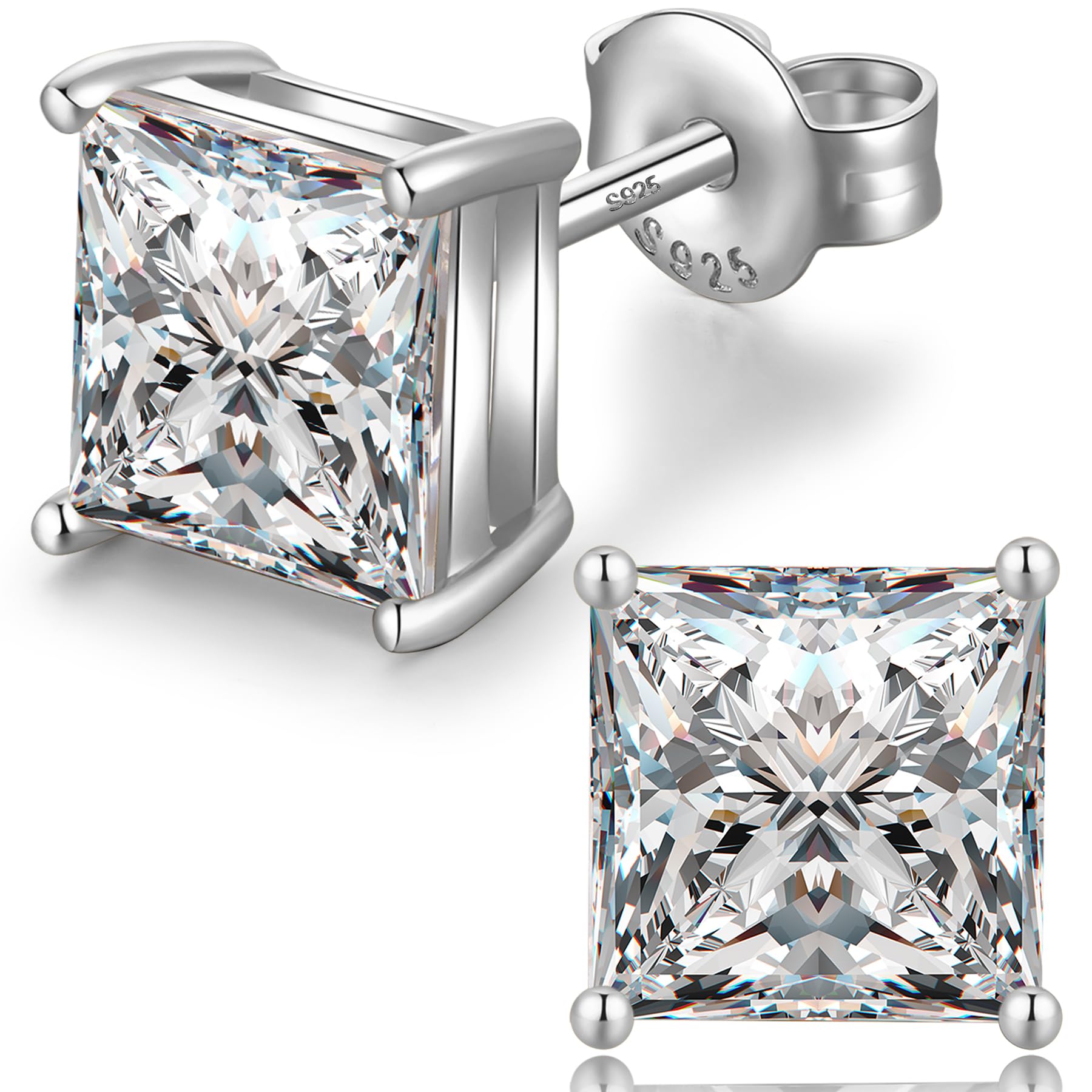 Mens Earrings Diamond Stud Earring Women Men Square Earrings Silver Cubic Zirconia Sterling Silver Diamond Stud Earring 8mm