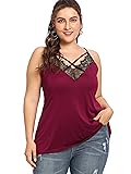 ROMWE Women's Plus Size Contrast Lace Criss Cross V