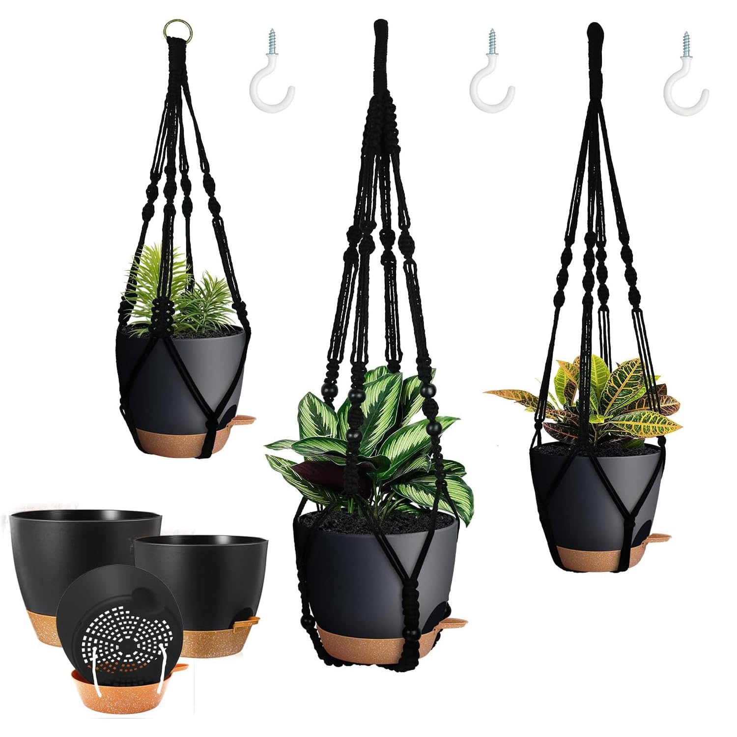 Bouqlife 3 Pack Self Watering Hanging Planters Macrame Plant Hangers ...