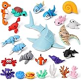 Eisfiel 3D Printed Sea Animal Toys - 24Pcs Ocean Animals Figurines Toys for Kids - Flexible Articulated Fidget Toys for Birthday Party Favors Gifts Desk Pets Decoration