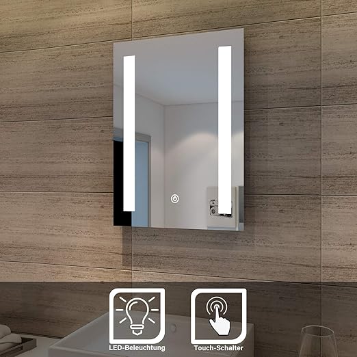 Sonni Badspiegel Led Spiegel Eckig Mit Led Beleuchtung Wandspiegel Badzimmerspiegel Kaltweiss Ip44 Energiesparend Alice 45 60cm Amazon De Kuche Haushalt