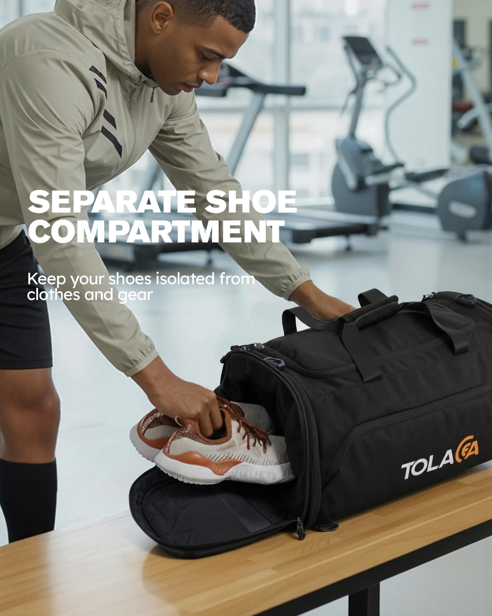 Tolaccea Sporttasche 56–70L für Herren & Damen– Erweiterbare Reisetasche mit Schuhfach & Nassfach, als Rucksack tragbar, für Fitness, Gym, Schwimmen, Fußball, Reisen (Schwarz) 6