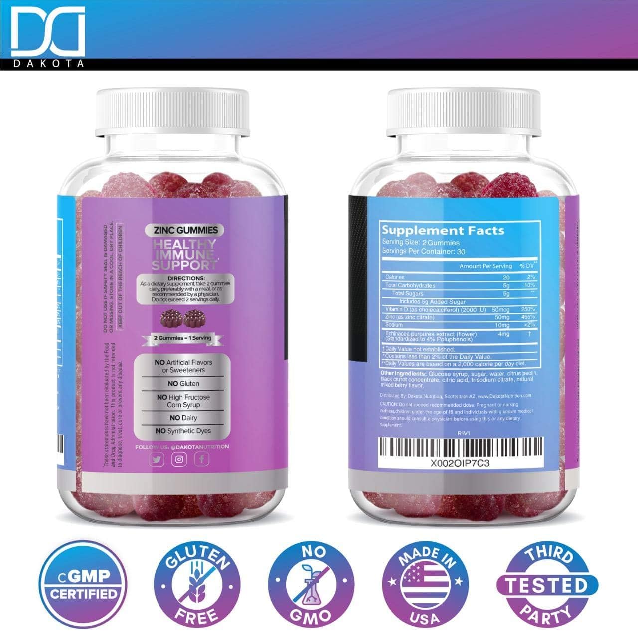 (120 Gummies) Zinc 50mg Supplements Chewable Gummies w Vitamin D3 Echinacea Vitamins for Adults Kids, Zinc Gummy for Immune System Support Alternative to Liquid Drops Lozenge Capsule, Package May Vary: Health & Personal Care
