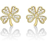 Diamond Treats Lucky 4 Leaf Clover Earrings in 925 Sterling Silver with White Cubic Zirconia Stones, Cute Four Leaf Clover Stud Earrings for Women, Dainty Silver Jewelry for Women