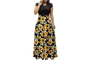 MRGIINRI Dresses for Women 2023 Dressy Casual Short Sleeve Crewneck Sundress Summer Boho Floral Empire Waist Beach Maxi Dress