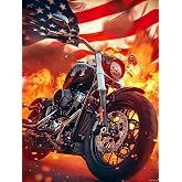 HMDIIMGE 5D Diamond Painting Kits for Adults The American Flag and The Motorcycle Diamond Art Kits DIY Full Round Drill Motorcycle with Diamonds Gem Art Help Relieve Stress 12x16 inch