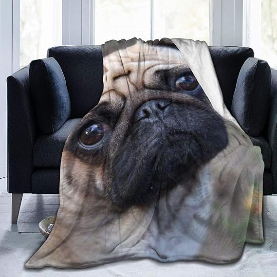 YHJUI Pug Dog Throw Blanket Super Soft Velvet Fleece Cosy Warm Winter