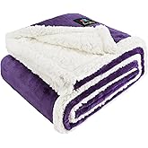 Luciphia Waterproof Bed Blanket Washable,Soft Sherpa Fleece Puppy Reversible Throw Blankets for Small Medium Dog Cat,Furniture Cover Protector Couch from Liquid Pee and Pet Fur,Purple White,57" x 40"