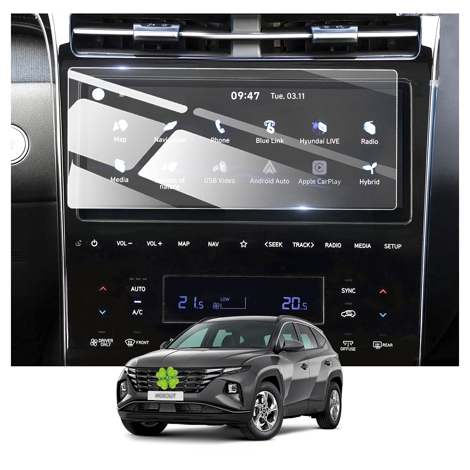 RUIYA for Hyundai Tucson NX4 2021 2022 2023 Navigation Screen Protector, 10.25" Tempered Glass Protective Film Tucson Screen Protector HD GPS Devices Touchscreen Protective Film Scratch-Resistant