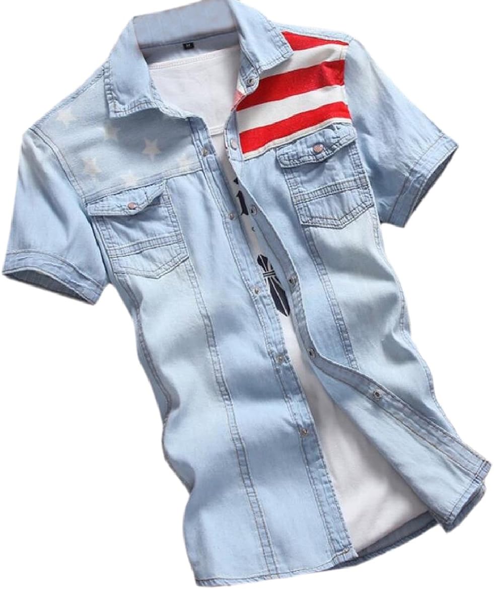 ONTBYB Mens Fashion Short Sleeve Destroyed Ripped Denim Button Down Shirt 6 XL at Amazon Menâs 