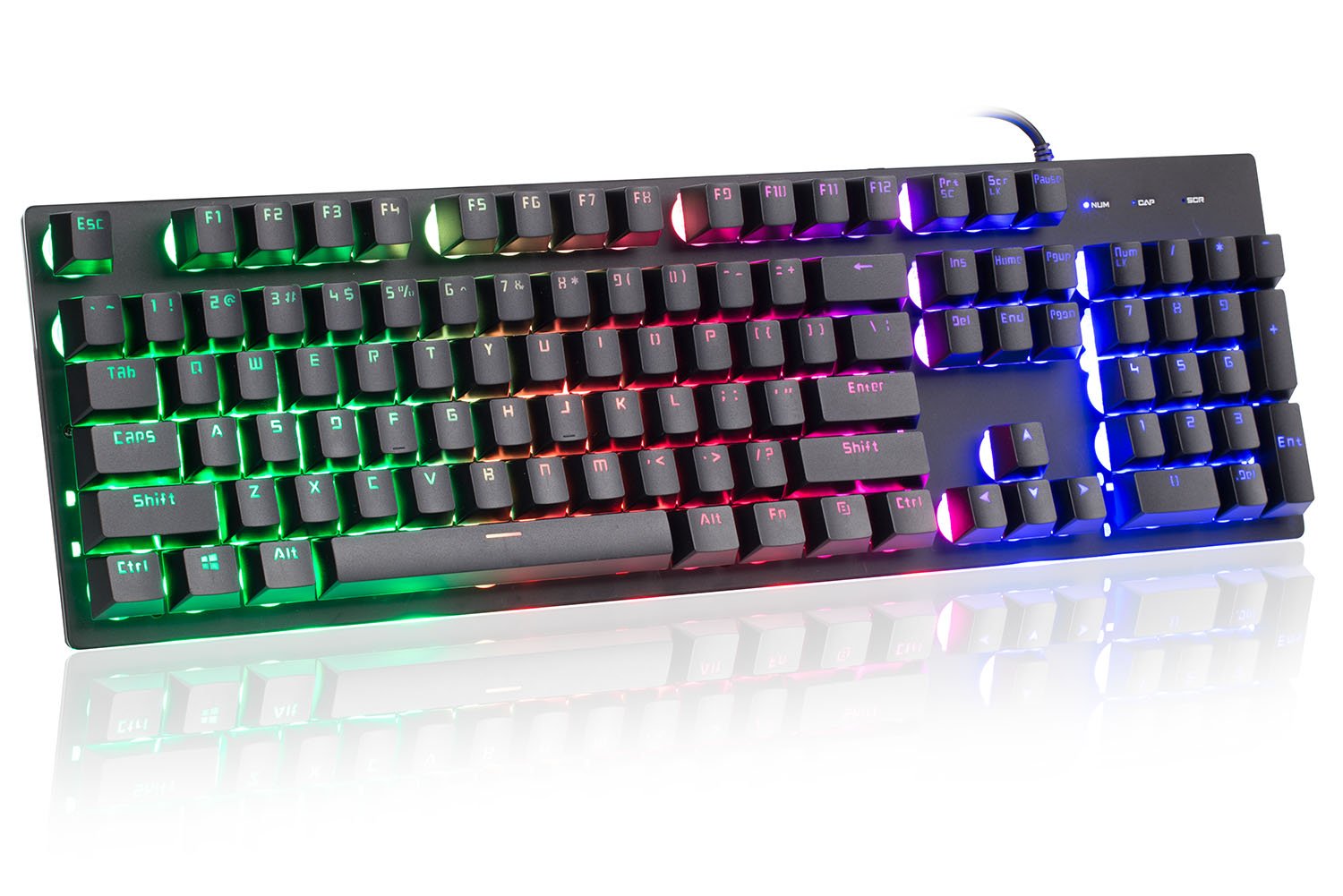 Wired Gaming Keyboard with RGB Rainbow LED Backlit, Mechanical Feeling with Multimedia keys, Waterproof and Llluminated Wired USB Keyboard for Windows 2000/XP/VISTA/7/8/10 & Linux - Black