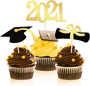 2021 Graduation Cupcake Toppers, 48 PCS Food Appetizer Picks For Graduation Party Mini Cake Decorations, Grad Cap Set
