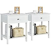 GIANTEX Nightstand Set of 2, Wood End Table with Drawer and Open Shelf, Night Stand for Small Spaces, 2-Tier Bedside Table for Living Room Bedroom Dorm, Easy Assembly, White