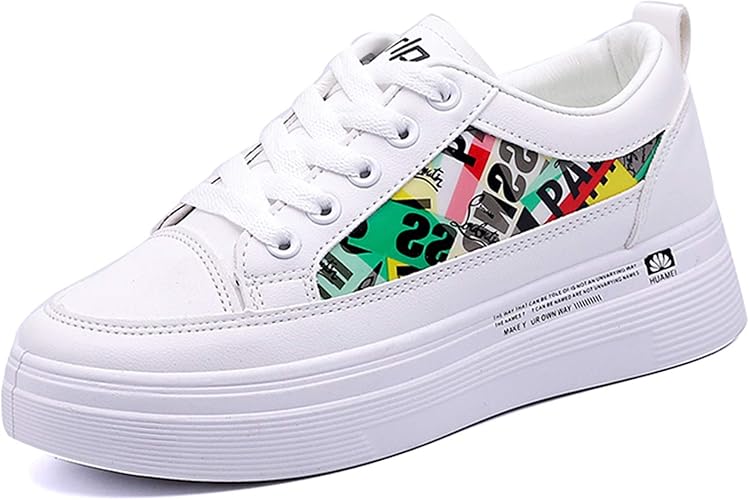 Amazon スフォン インヒールスニーカー グラフィティ スニーカー レディース 厚底スニーカー レザー カジュアルシューズ ヒール インヒール 脚長 美脚 スニーカー