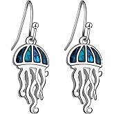 Lauren-Spencer Jellyfish Dangle Drop Earrings for Women with Abalone Shell Silver Plated Ocean Beach Earrings Jellyfish Jewelry Gifts for Women Earrings