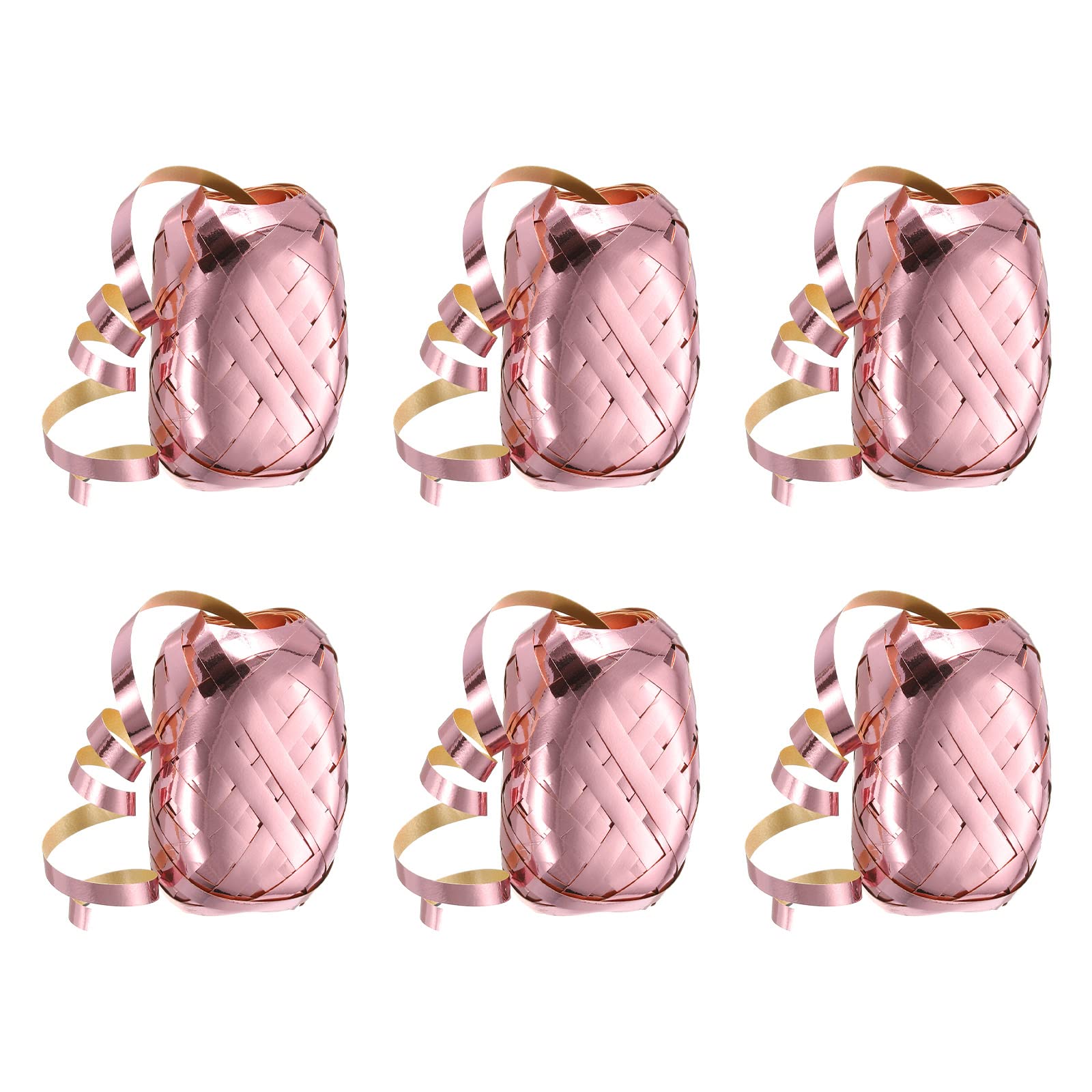 PATIKIL 6pcs Curling Ribbon Crimped Balloon String Shiny Metallic 5mm 10m for Christmas Wedding Gift Crafts Florists Decoration Rose Gold