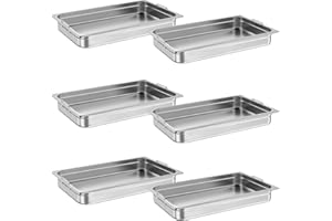 Takywep 6 Pack Full Size Food Pan, Commercial Catering Hotel Pan, [NSF Certified][with Handle] Stainless Steel 2.5 Inches Deep Anti-Jamming Steam Table Pan