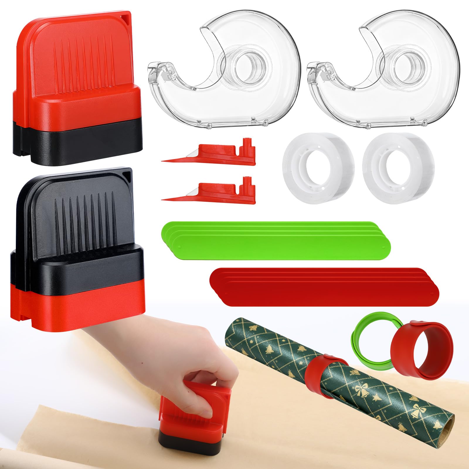 Photo 1 of 12pcs Gift Wrapping Paper Cutter Tools Including 2 Wrapping Paper Cutter with Wheels, 2 Tape Dispenser Dual Use with Tapes, 8 Roll Holders for Christmas Gift Organization and Giving Home Office