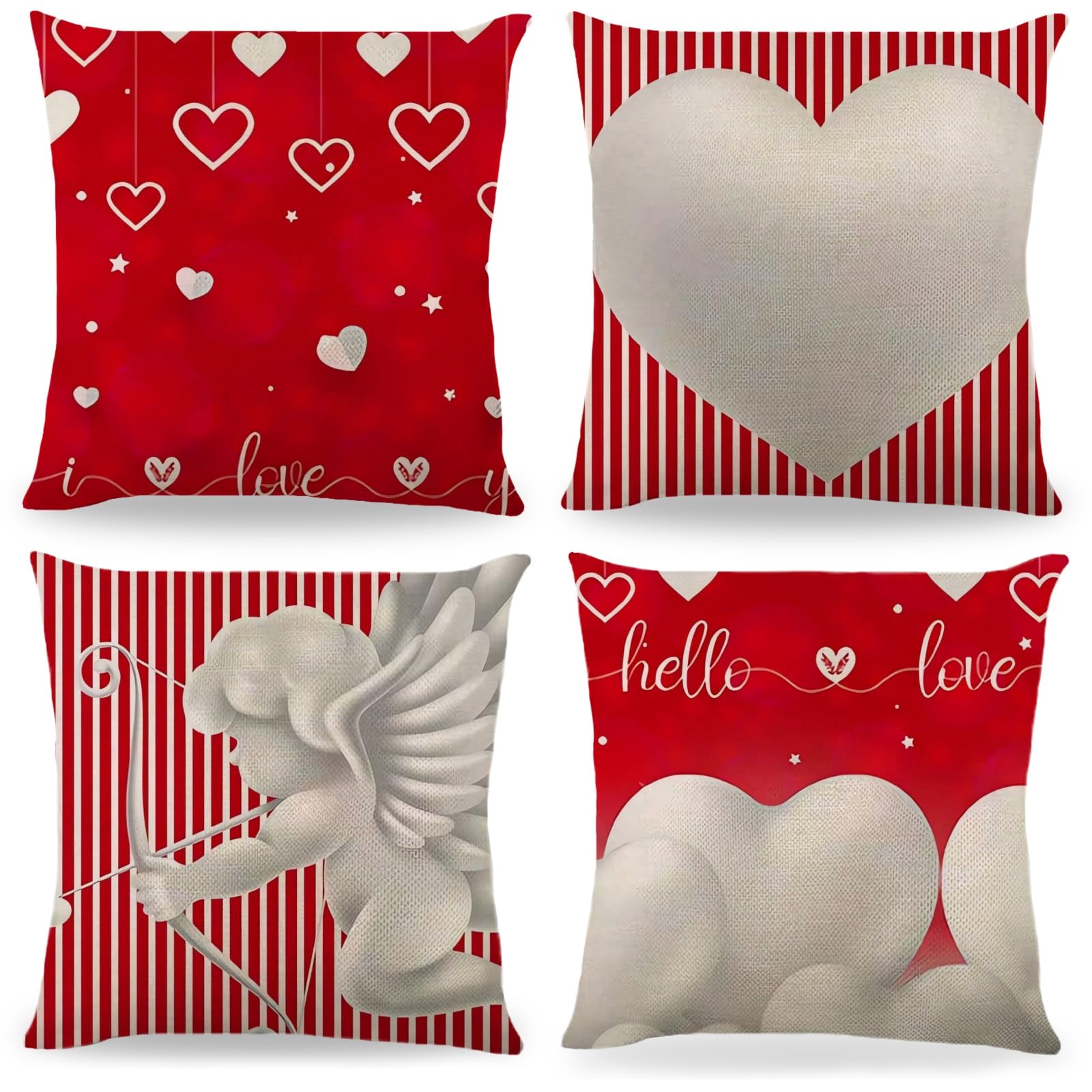 Autrucker Merry Christmas Red Christmas Hearts Throw Pillow Covers 18 x 18 Inch,Holiday Decorations Throw Pillow Covers for Couch Sofa Home Farmhouse