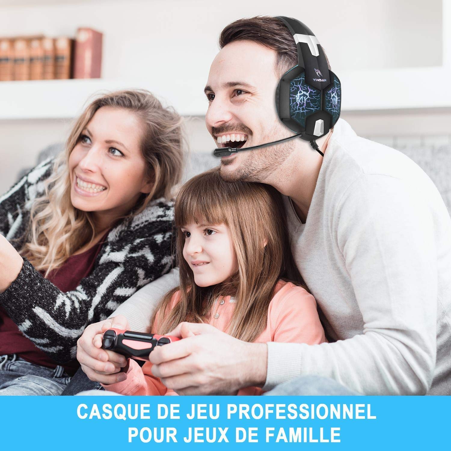 Casque Gaming PS4, YINSAN Casque Gamer Xbox One avec Micro Anti Bruit, Casque PC pour Stéréo Bass LED lumière avec 3.5mm Connecteur Compatible pour Xbox One / PC / Laptop / Tablette / Smartphone