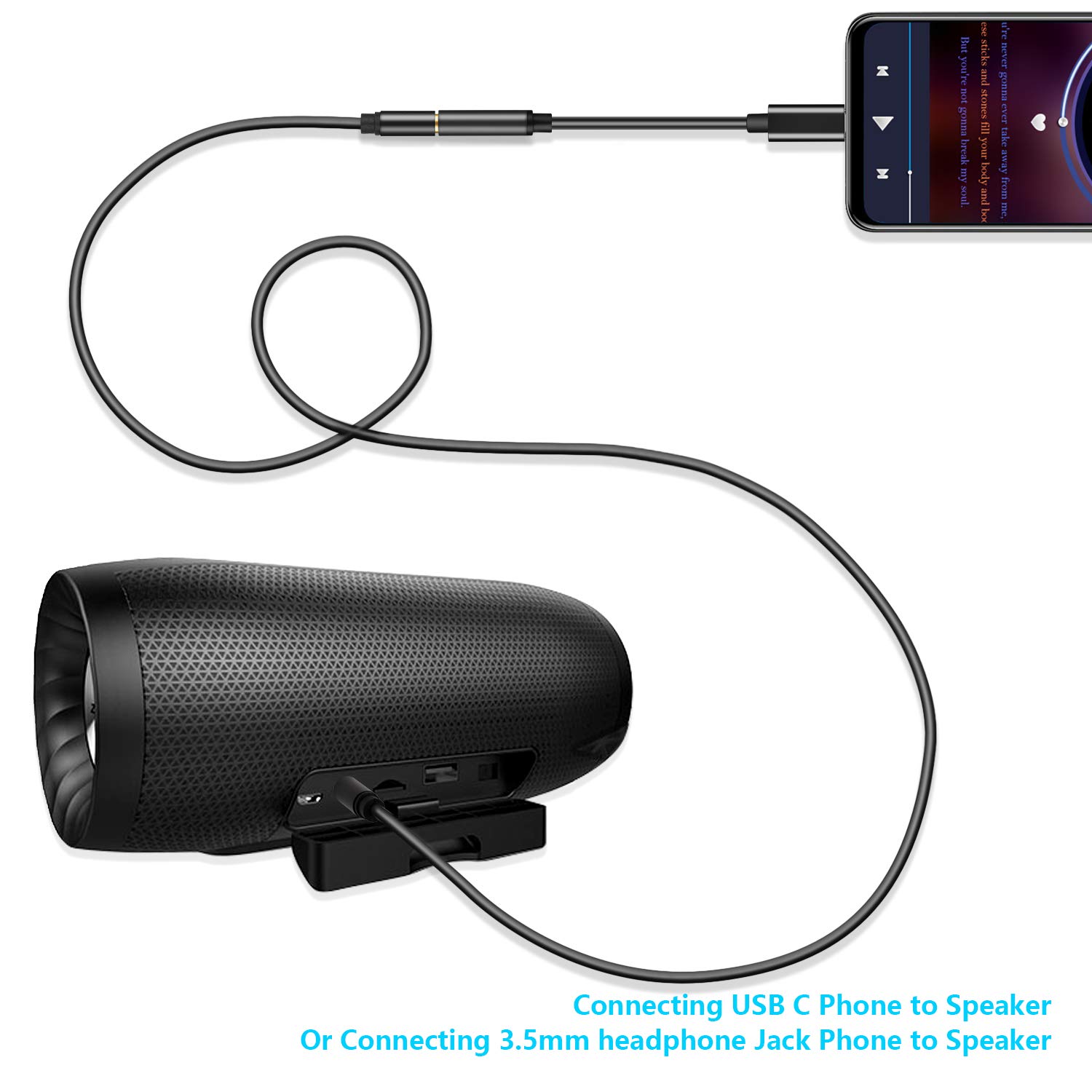 3-in-1 Type C to 3.5mm Audio Aux Jack Adapter, USB-C Male to 3.5mm Female Stereo Earphone Converter (Black)