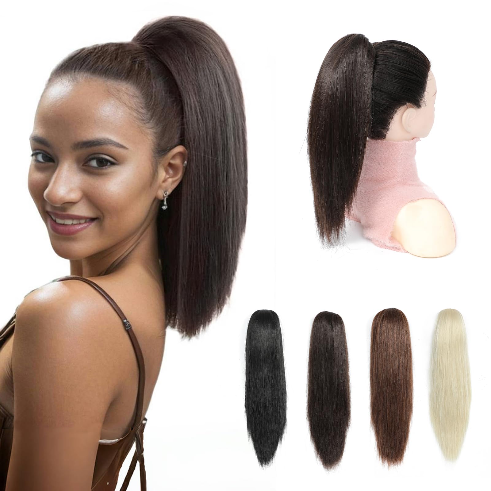 Yamel Ponytail Extension Claw Clip Ponytail 12 Inch Blackish Brown Straight Synthetic Ponytail Hairpiece for Women — image 1