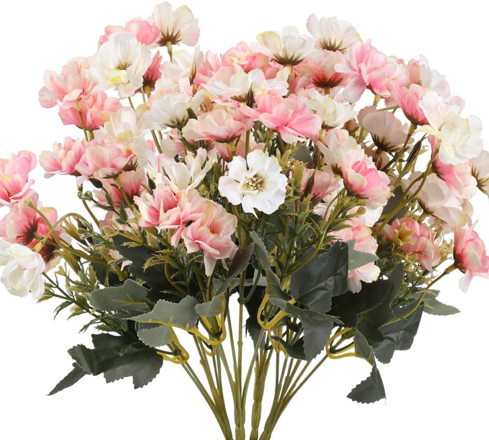NAHUAA 4Pcs Artificial Silk Cherry Blossom Artificial Flower Silk Peach Flowers Arrangements UV Resistant Shrubs Plants for Indoor Outdoor Hanging Planter Home Garden Wedding Decor, Pink