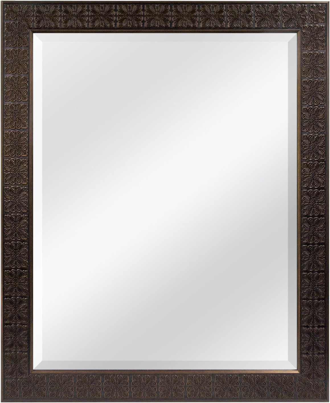 MCS 22" x 28" Inch Stamped Medallion Wall Mirror, 28x34 Inch Overall Size, 22" x 28", Bronze
