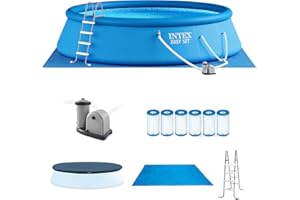 Intex Easy Set 18 Foot by 48 Inch Round Inflatable Above Ground Swimming Pool with Filter Pump, Ladder, Pool Cover, and 6 Pack Filter Cartridges, Blue