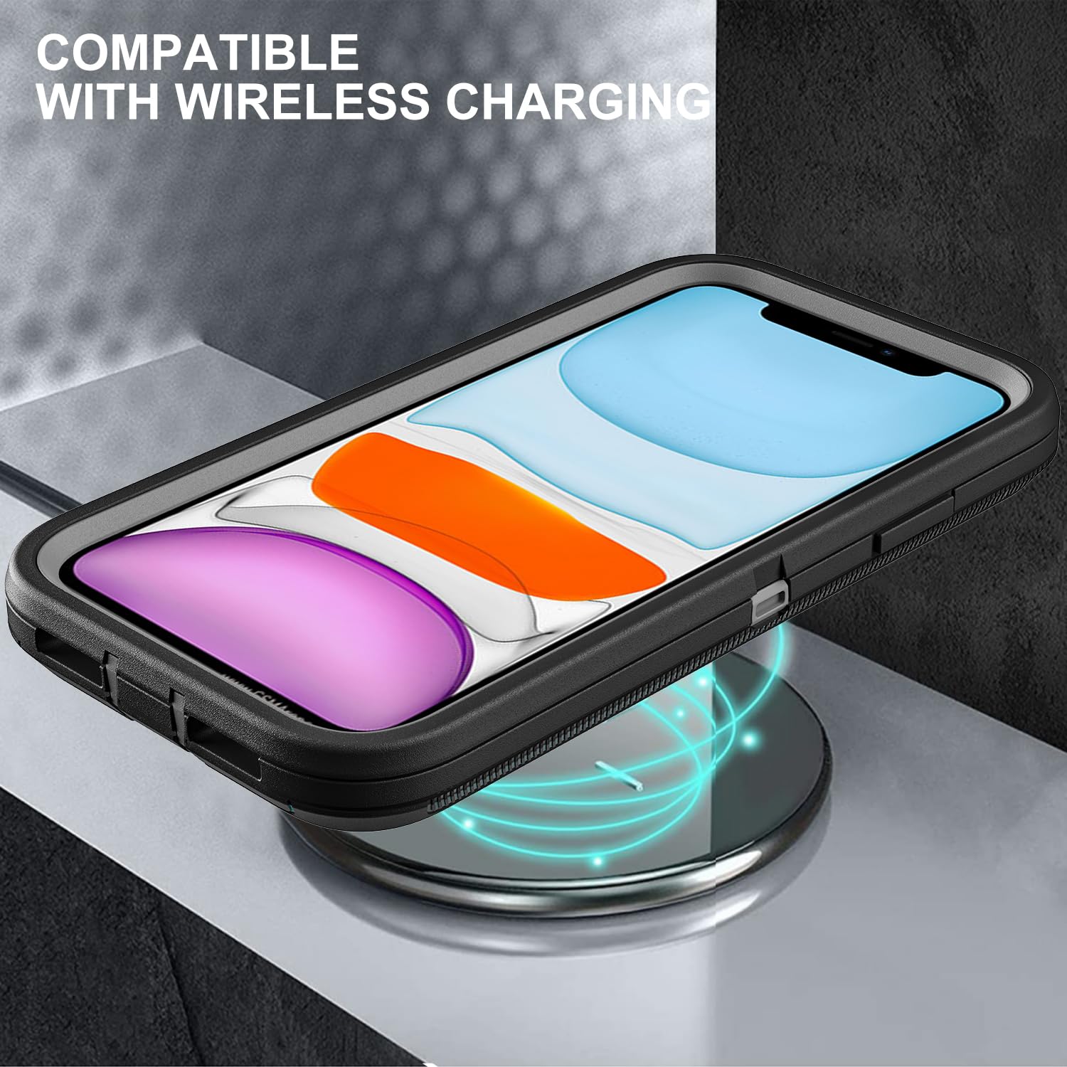for iPhone 11 Case, Military Grade 3 in 1 Heavy Duty Shockproof/Drop Proof/Dust Proof Case with 2Pcs Tempered Glass Screen Protector (Black/Grey)