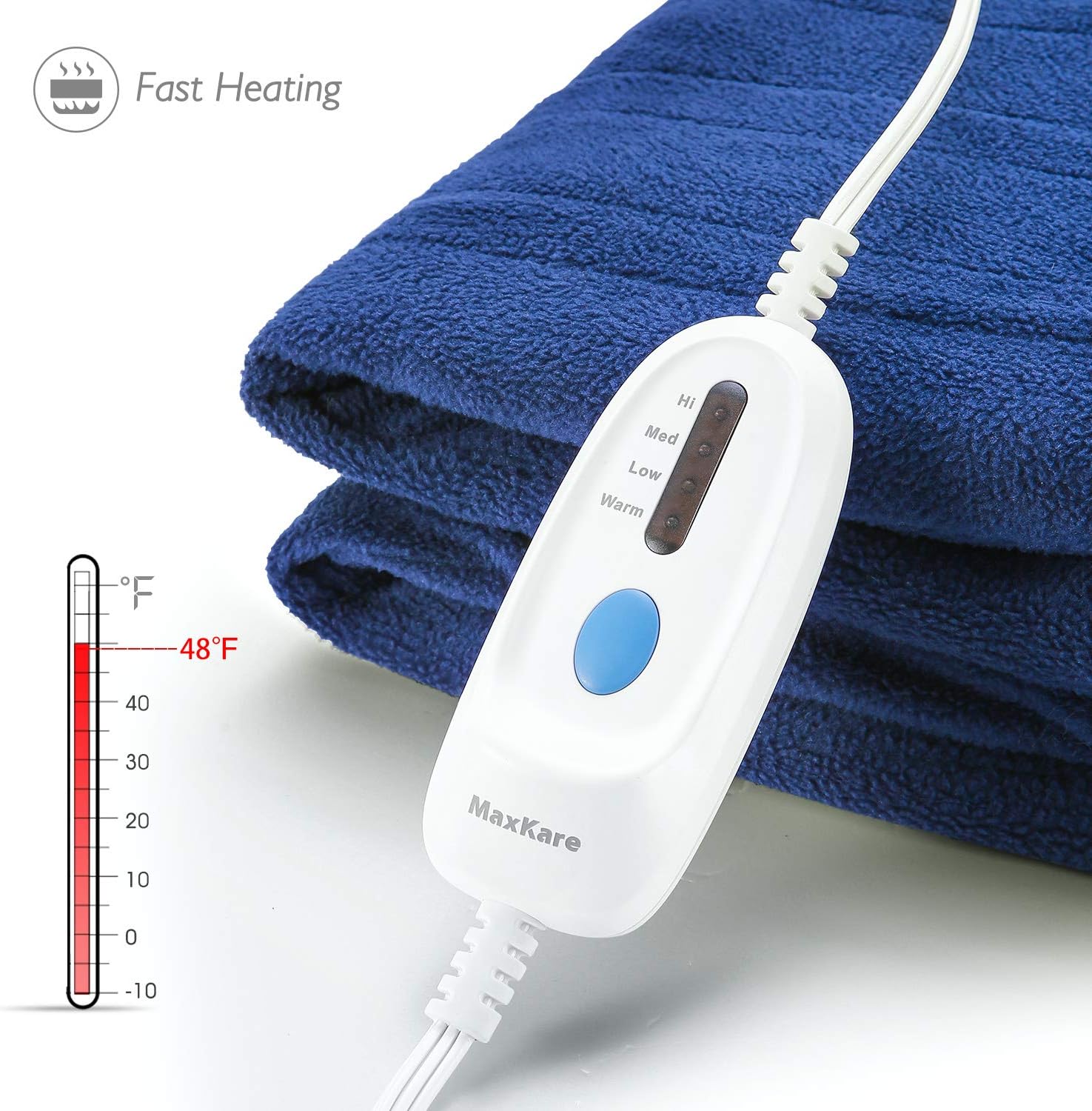 Electric Blanket Heated Throw 50" x 60" Lightweight Cozy Soft Fleece, 4 Temperature Settings Fast-Heating with 3 Hours Auto Off, ETL Certified, Full Body Warming, Machine Washable, Home Office Use: Kitchen & Dining